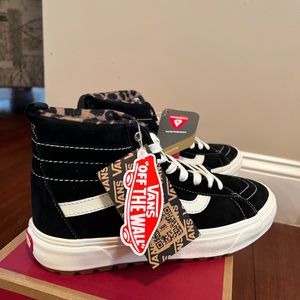 High top suede vans black with leopard print size 9.5/11